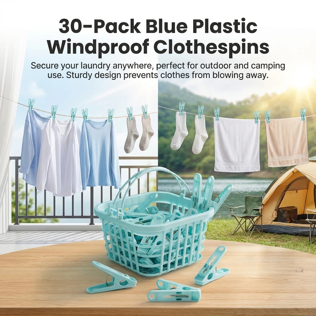 30-Pack Anti-Wind Plastic Clothes Pegs | Outdoor Camping Clips