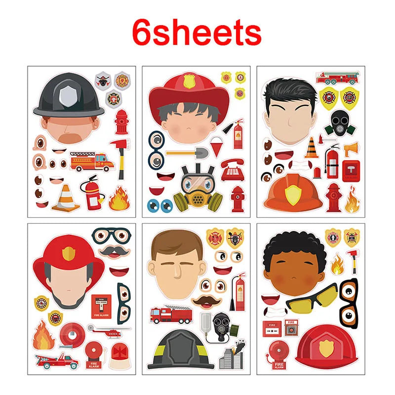 Make Fire Engine Stickers Kid DIY Toys Create Own Fireman Face