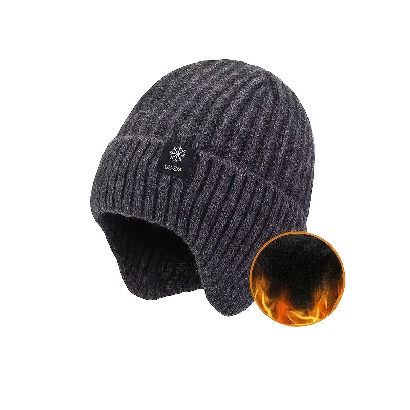 Men's Faux Fur Lined Beanie with Ear Flaps | Winter Knit Hat