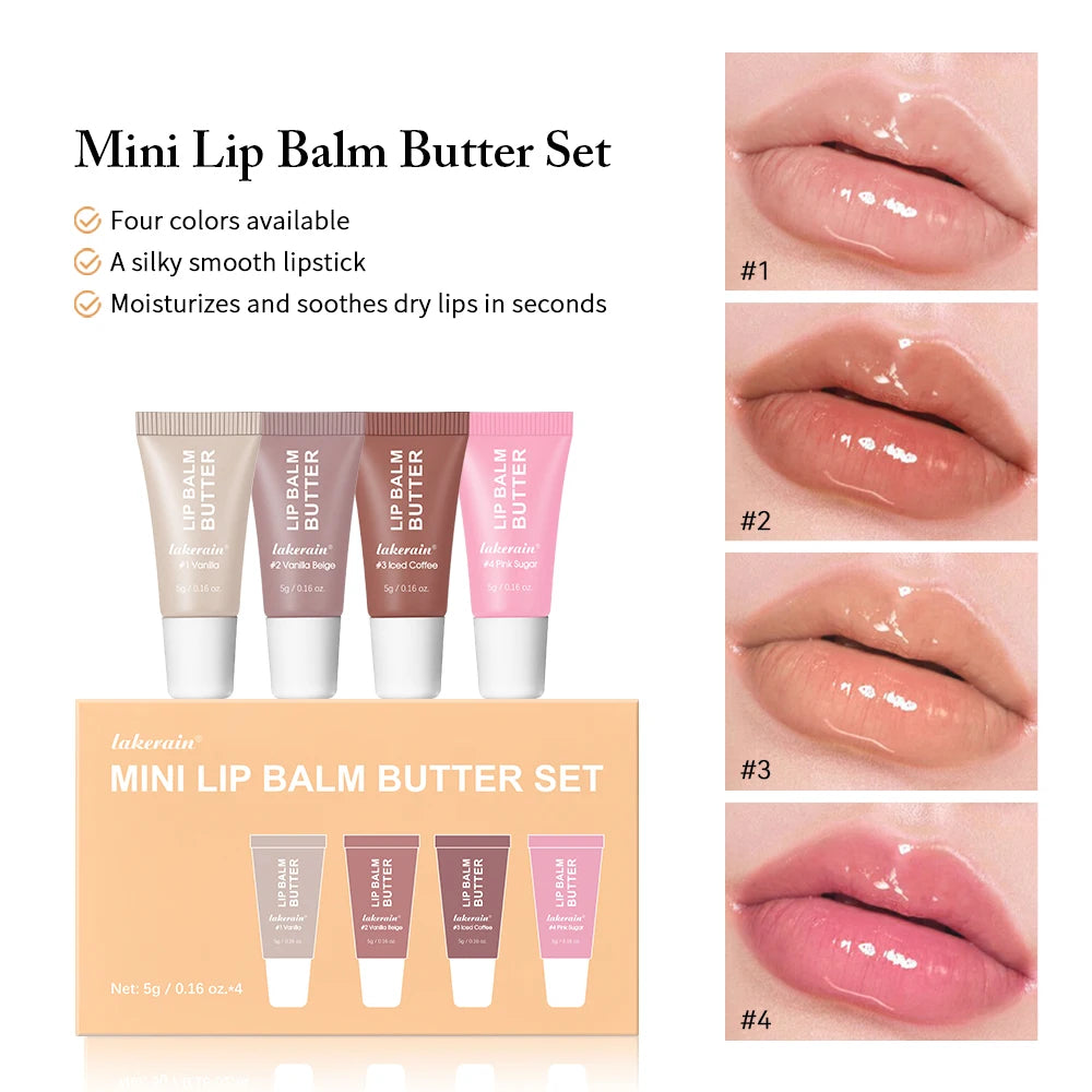 Lakerain Lip Butter Balm Set 4pc | Hydrate, Plump & Nourish Lip Butter Balm Set Peaceful Pleasures Health and Wellness 1set 1