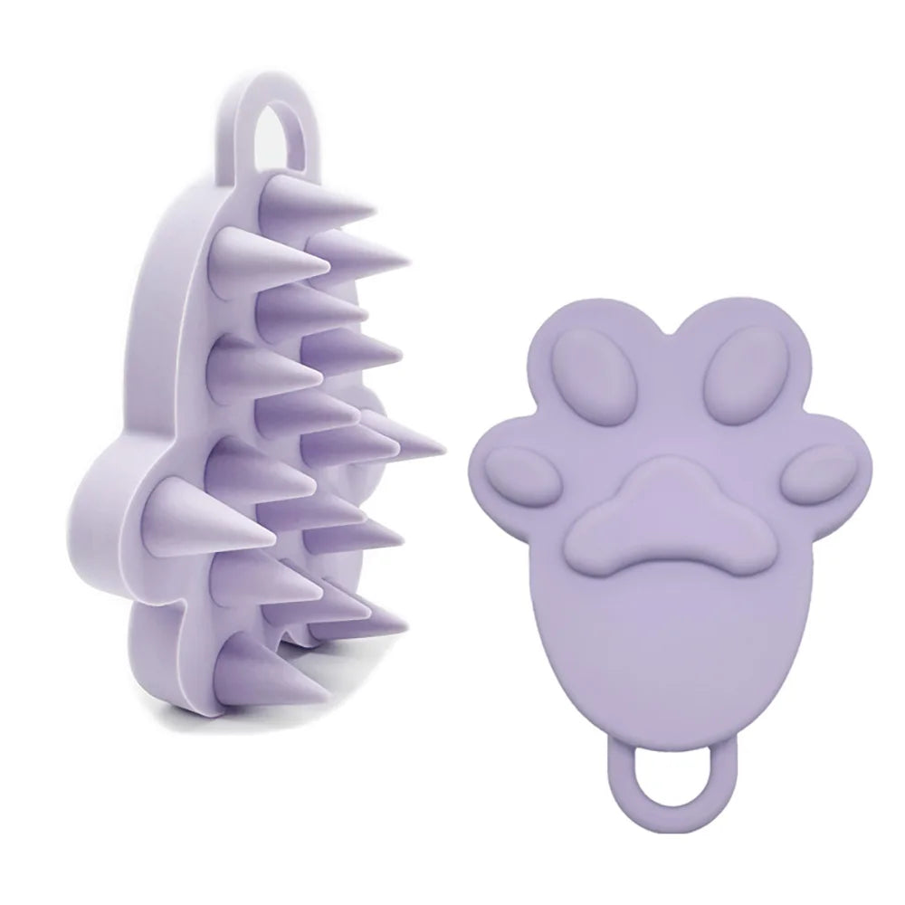 Silicone Cat Paw Scalp Massager Set – Pink & Purple Shampoo Brush