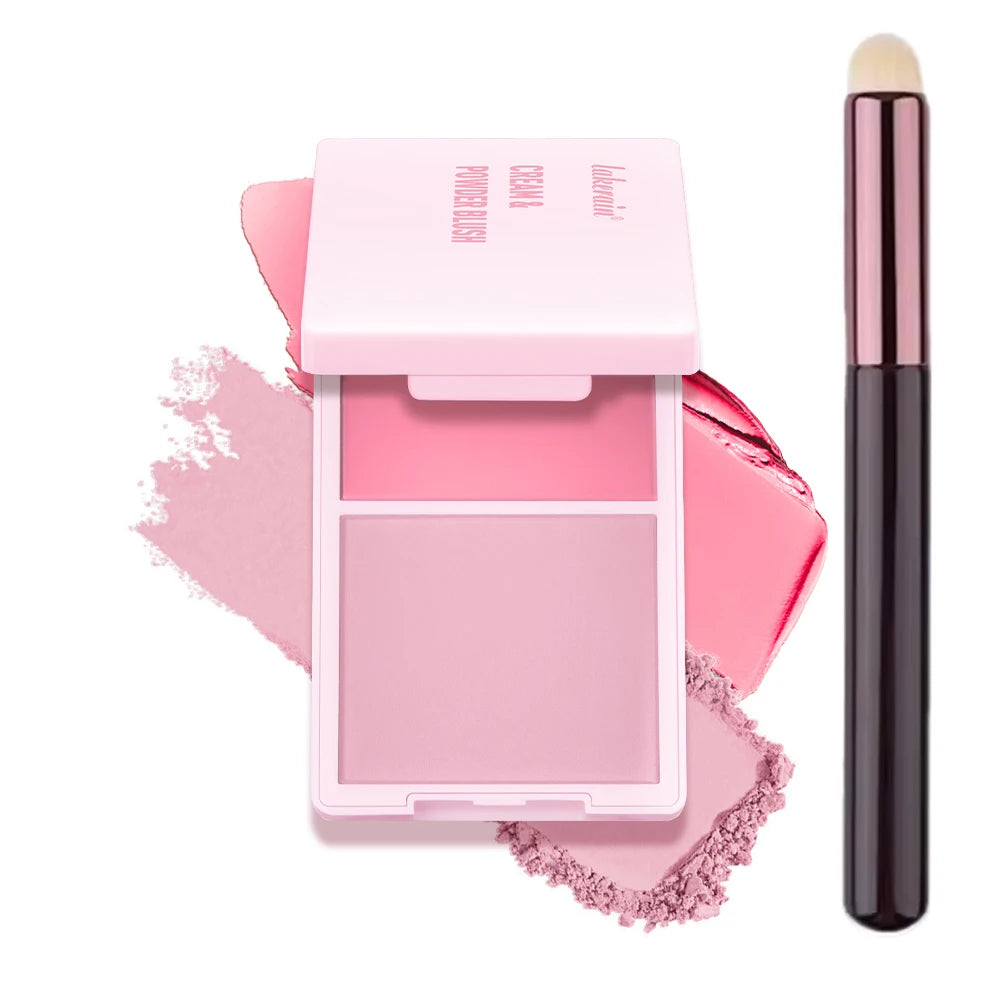 2Color Blush Cream and Brush Powder Long-lasting Wearing High Pigment Natural Matte Blush For Girl Blush Cosmtics Peaceful Pleasures Health and Wellness 2Soft Blue Pink