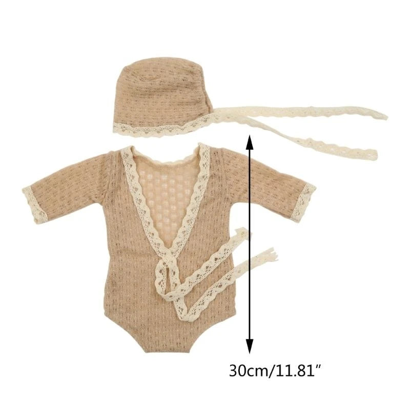 Newborn Photography Props Set – Mohair Hat & Romper for Baby