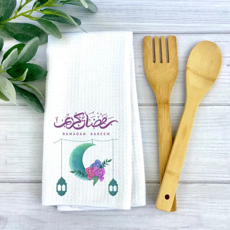 Ramadan Kareem Waffle Weave Dish Towel | Eid Mubarak Kitchen Gift Decorative Dish Towel Peaceful Pleasures Health and Wellness C 30x70cm