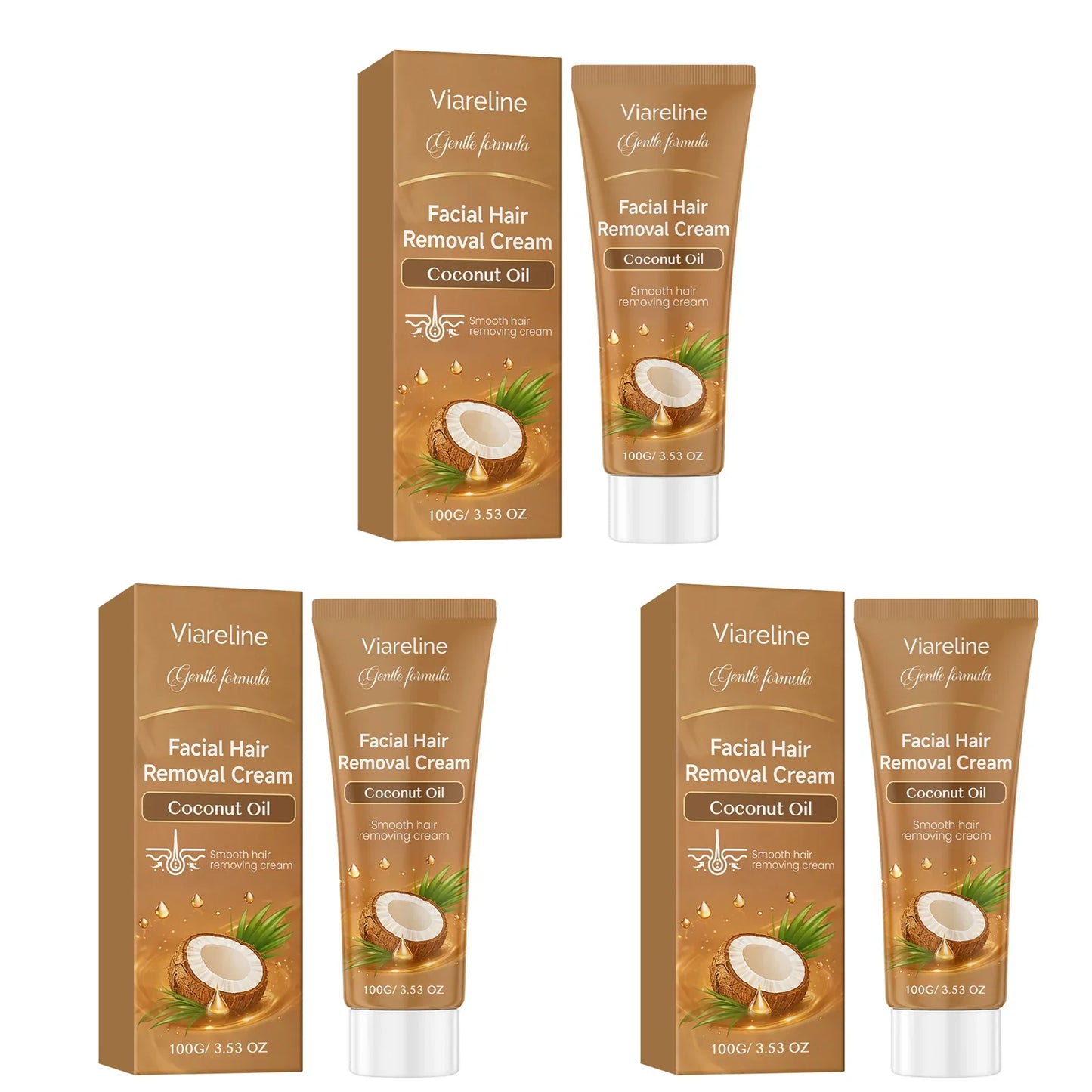 VIARELINE Coconut Oil Facial Hair Removal Cream – Painless