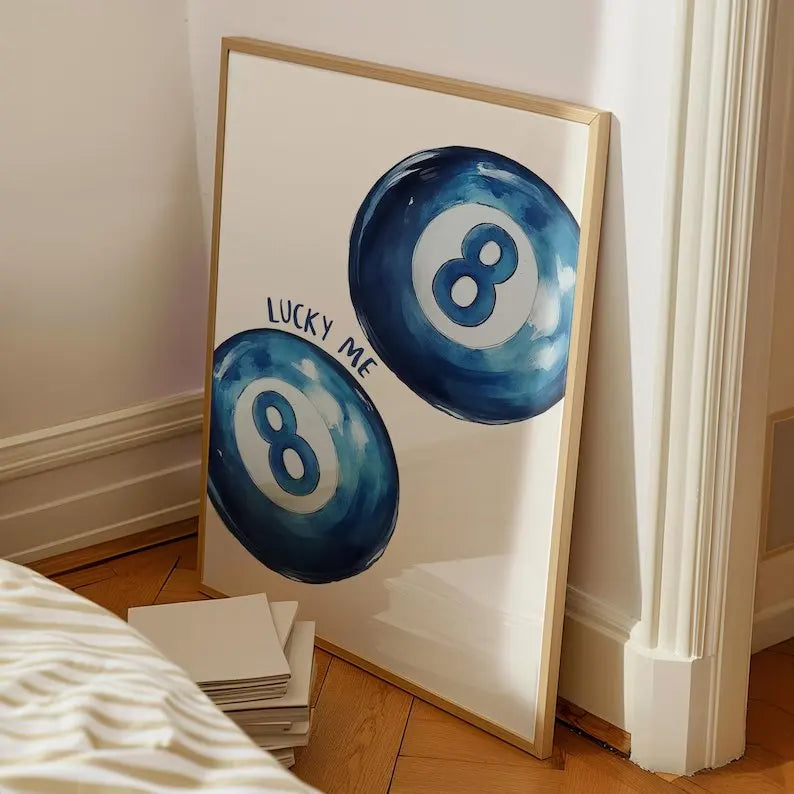 Modern Blue Cheetah 8 Ball Canvas Wall Art Print | Home Decor