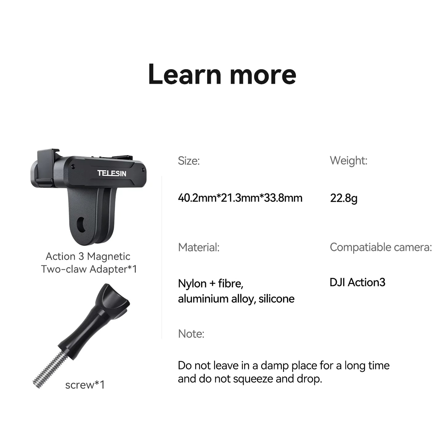 TELESIN Magnetic Two Claw Adapter Action Camera Accessories For DJI OSMO Action 3 Adapter Refined and Safe Peaceful Pleasures Health and Wellness
