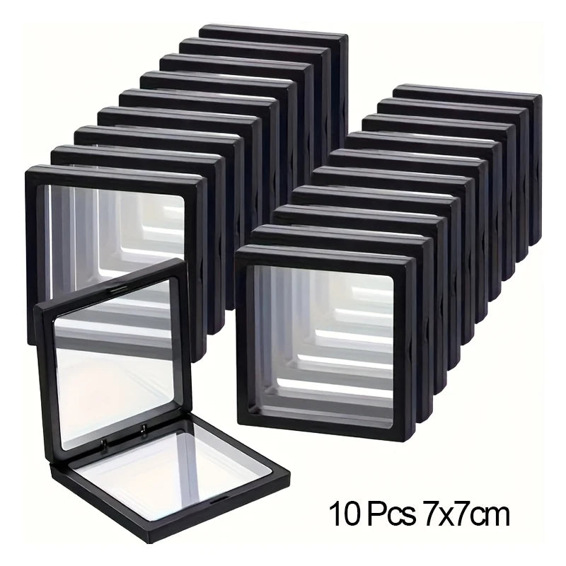 10Pcs Floating Display Case Jewelry Storage Box Holder Stands Transparent Frame Gift Box Dustproof Stackable Coin Medals Peaceful Pleasures Health and Wellness 10Pcs-7x7cm