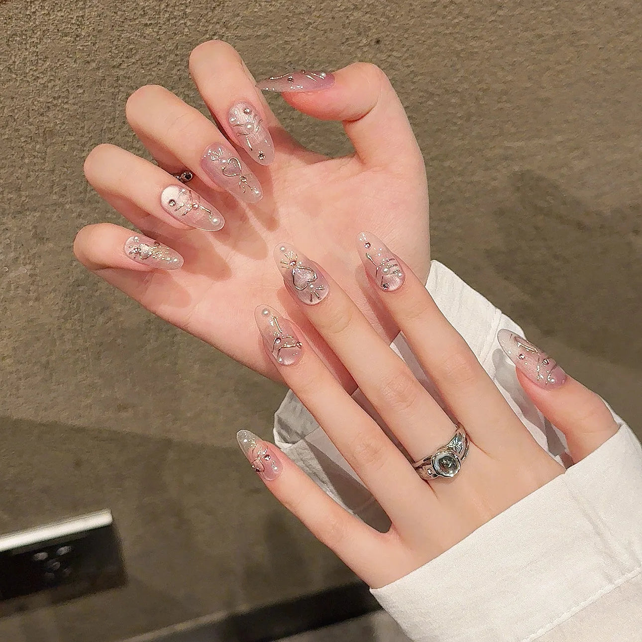 Korean Press-On Nails | Pink Cat Eye Rabbit Design – YADORNOS