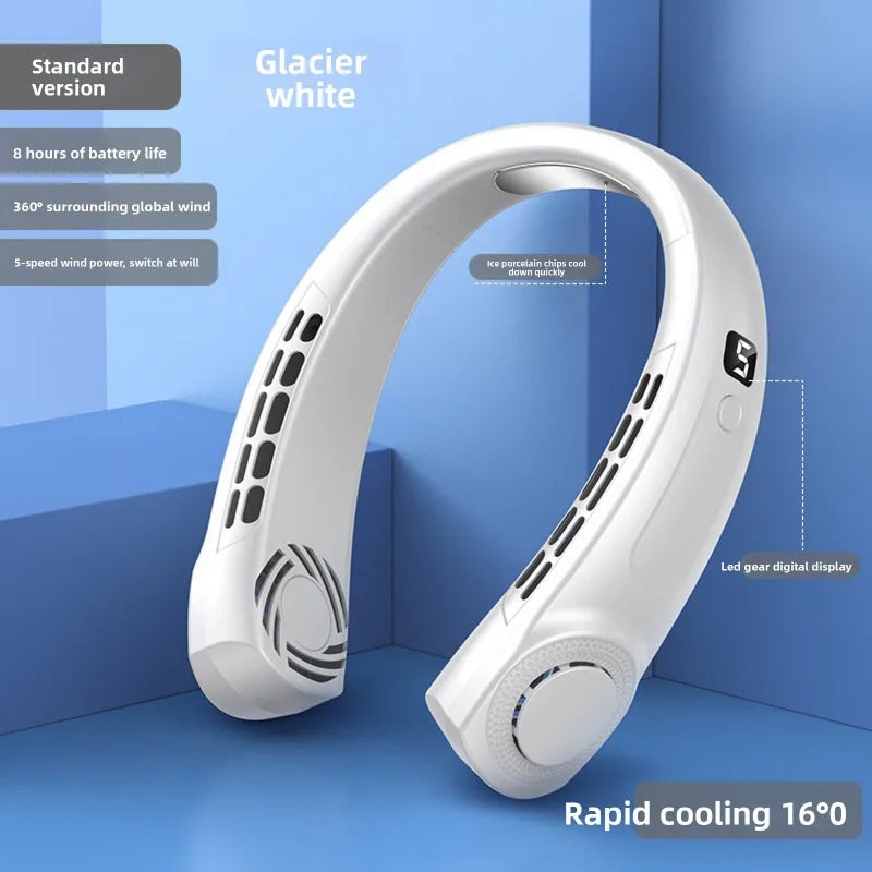 Neck Fan Rechargeable Personal Skincare Portable Fan Battery Operated Hands Free Wearable USB Neck Cooling Fan forIndoor Outdoor Peaceful Pleasures Health and Wellness B White