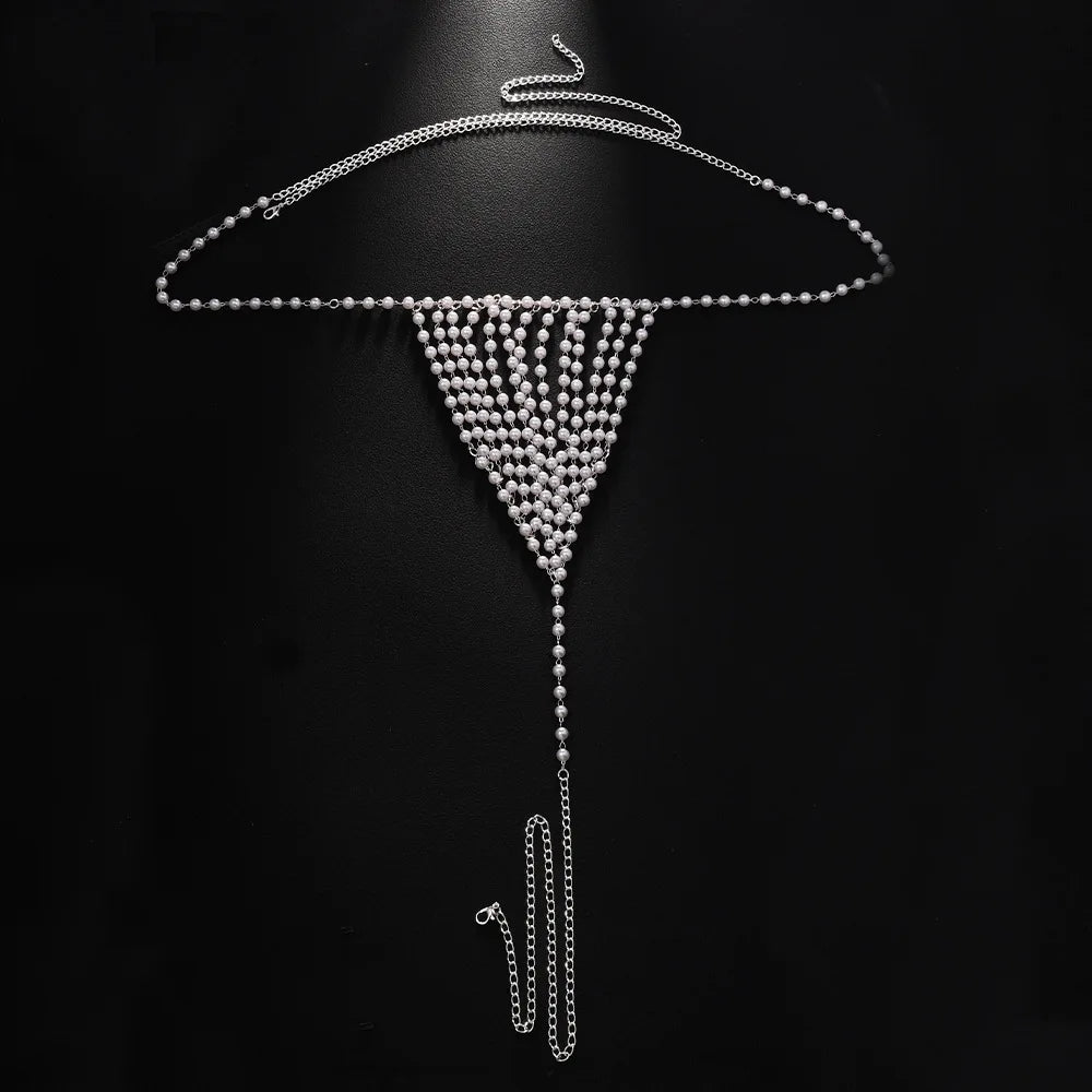 Pearl Heart Belly Chain – Double Row Crystal Waist Chain Women Body Chain Jewelry Peaceful Pleasures Health and Wellness Silver