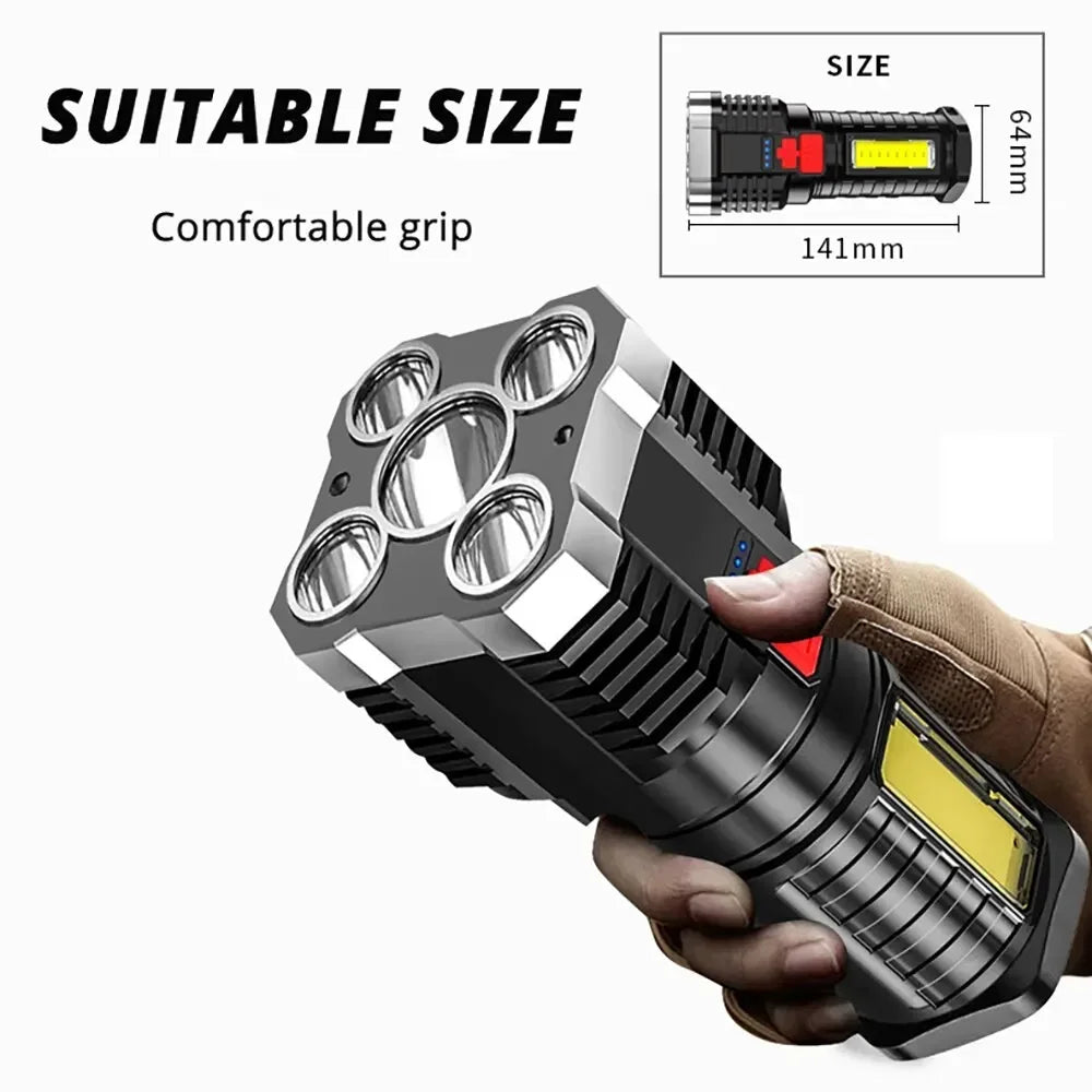 ESMARTER 5-LED Rechargeable Camping Flashlight & COB Side Light