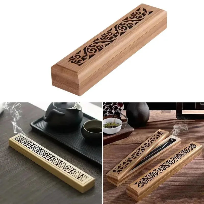 Natural Bamboo Incense Burner Box with Lid & Ash Tray Incense Burner Box Peaceful Pleasures Health and Wellness