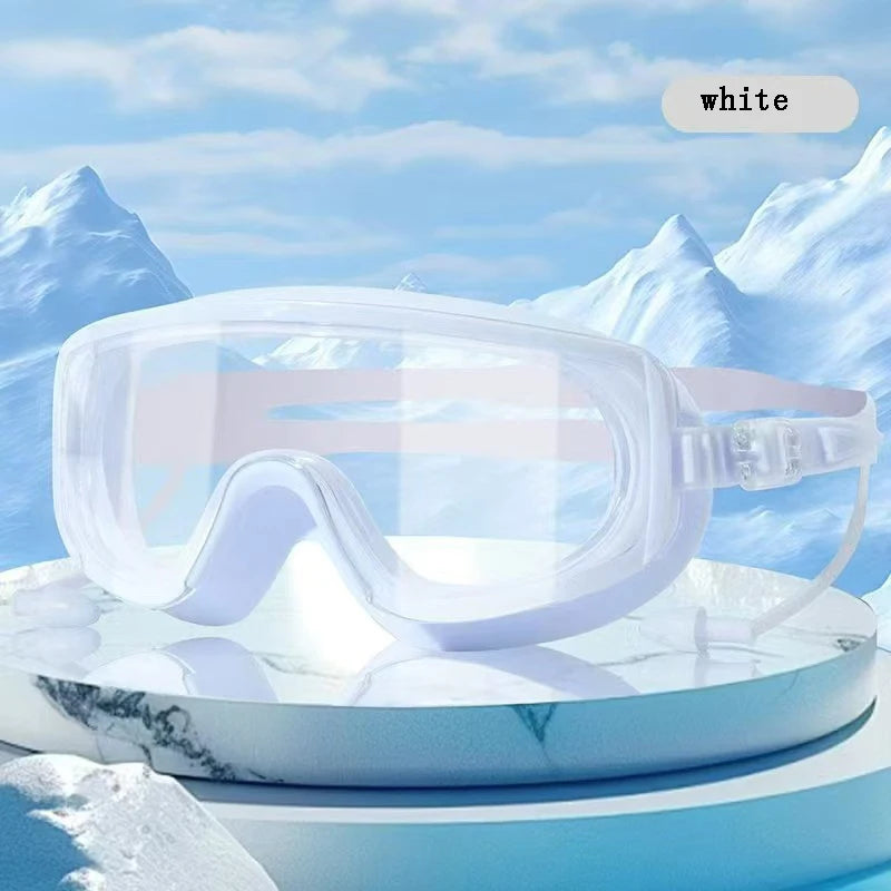 Outdoor Swimming Glasses Adult Diving Large-frame Swimming Goggles Silicone Anti-fog Colorful and High-definition Peaceful Pleasures Health and Wellness White