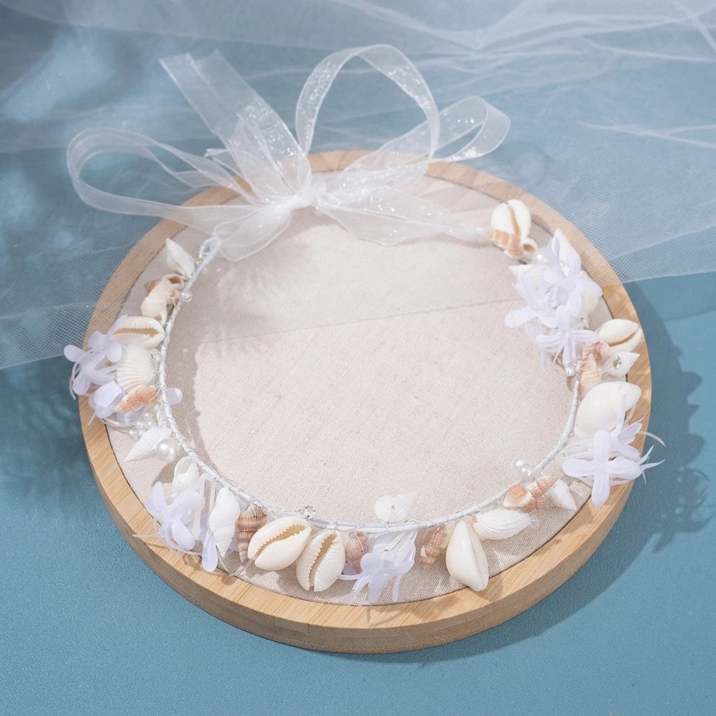 Shell-Flower Hairband for Women Hand-made Bridal Headpiece with Natural Seashell Peaceful Pleasures Health and Wellness
