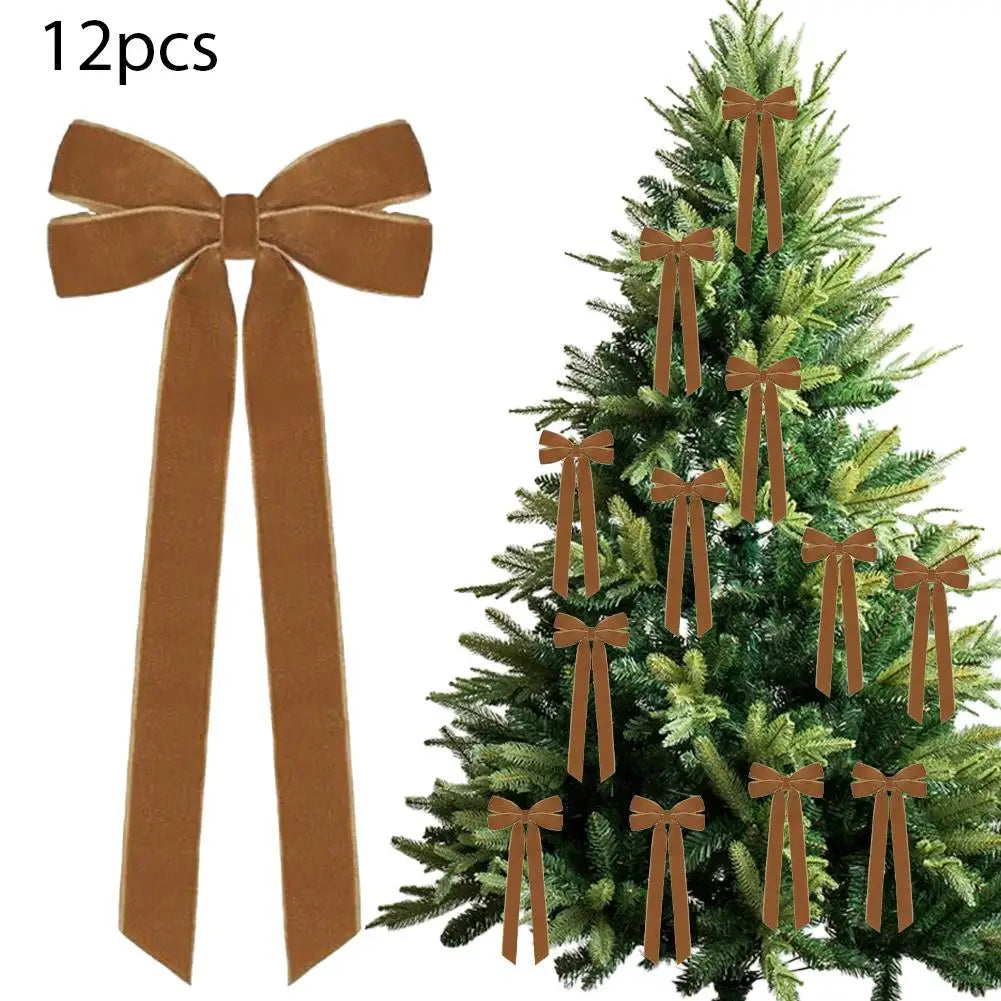12-Pack Velvet Christmas Bows | Tree Ornaments & Gift Wrap Christmas Bow Ornaments Peaceful Pleasures Health and Wellness C 26cm