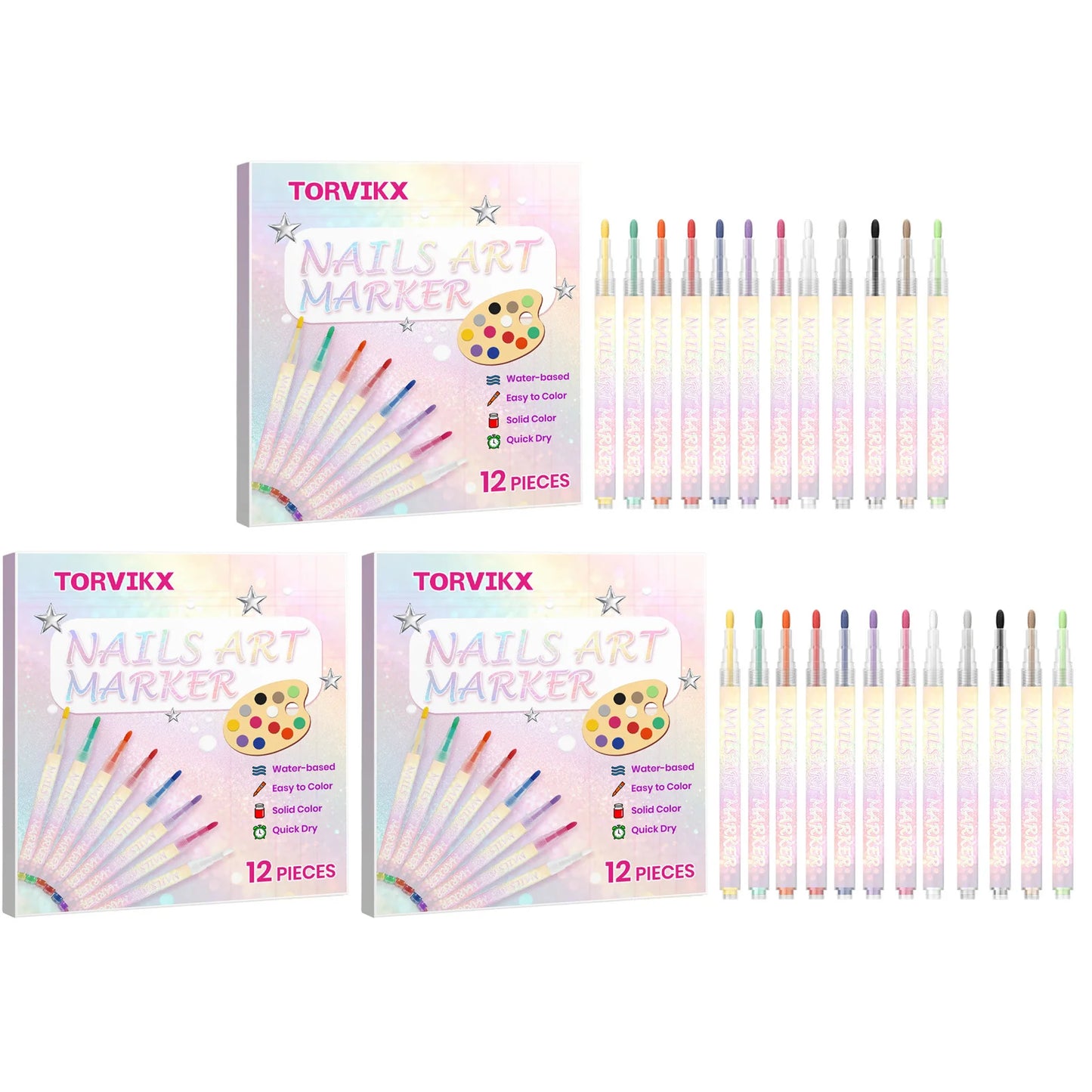 Water‑based Nail Art Markers Set Strengthen Nail Reduce Fading Extend Life Waterproof Nail Drawing Pens Nail Art & Decorations Peaceful Pleasures Health and Wellness 3 x 12PCS Boxed