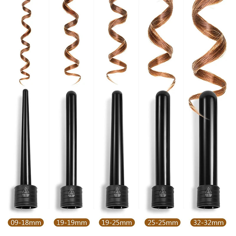 Professional Electric Ceramic 5 in 1 Curling Wand Set Interchangeable Styler Curling Iron with LED Temperature Display Peaceful Pleasures Health and Wellness