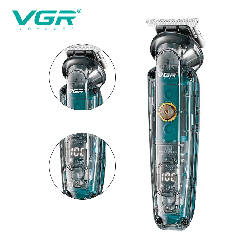 VGR 949 NEW Hair Clipper Cordless Hair Trimmers Rechargeable Digital Display Haircut Machine Transparent Barber Hair Clipper Peaceful Pleasures Health and Wellness