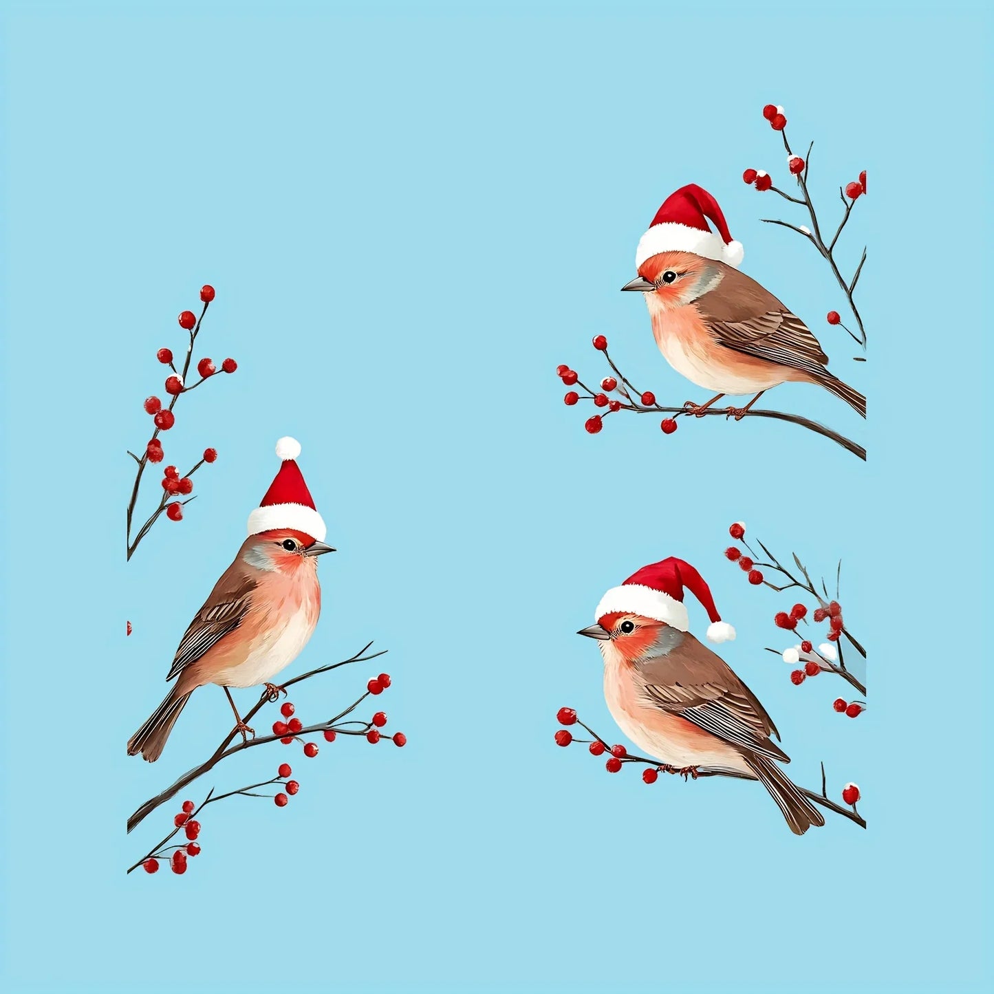 Christmas Birds Santa Hat Window Stickers | Holiday Decals