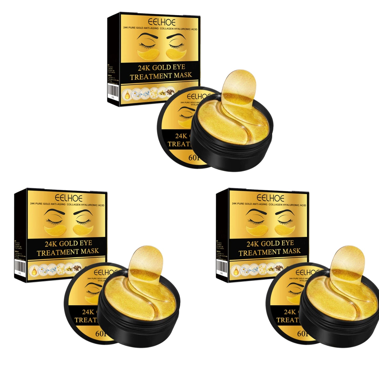 EELHOE 24k Gold Eye Mask Removing Pouch Reducing Wrinkle Dark Circles Fade Fine Lines Anti-Aging Moisturizing Collagen Eye Masks Peaceful Pleasures Health and Wellness 180pcs Boxed