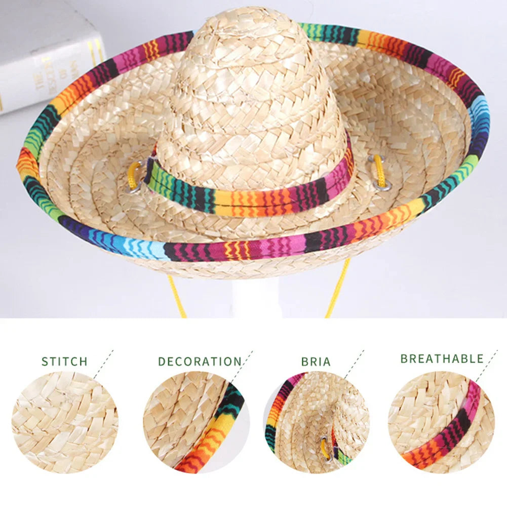 Mini Sombrero Pet Hat – Straw Costume Hat for Dogs & Cats
