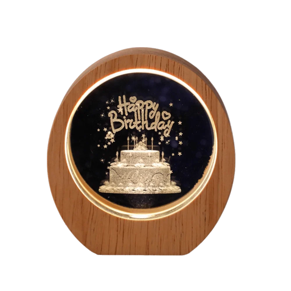 3D Solar System Planet Night Light – Wood Base Crystal Glow