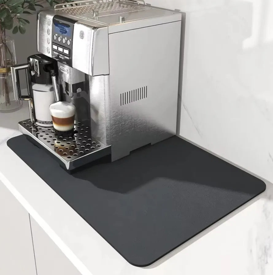 Coffee Mat - Coffee Bar Mat for Countertops | Coffee Bar Accessories Fit Under Coffee Maker Machine | Absorbent Hide Stain Rubbe Peaceful Pleasures Health and Wellness Dark Grey