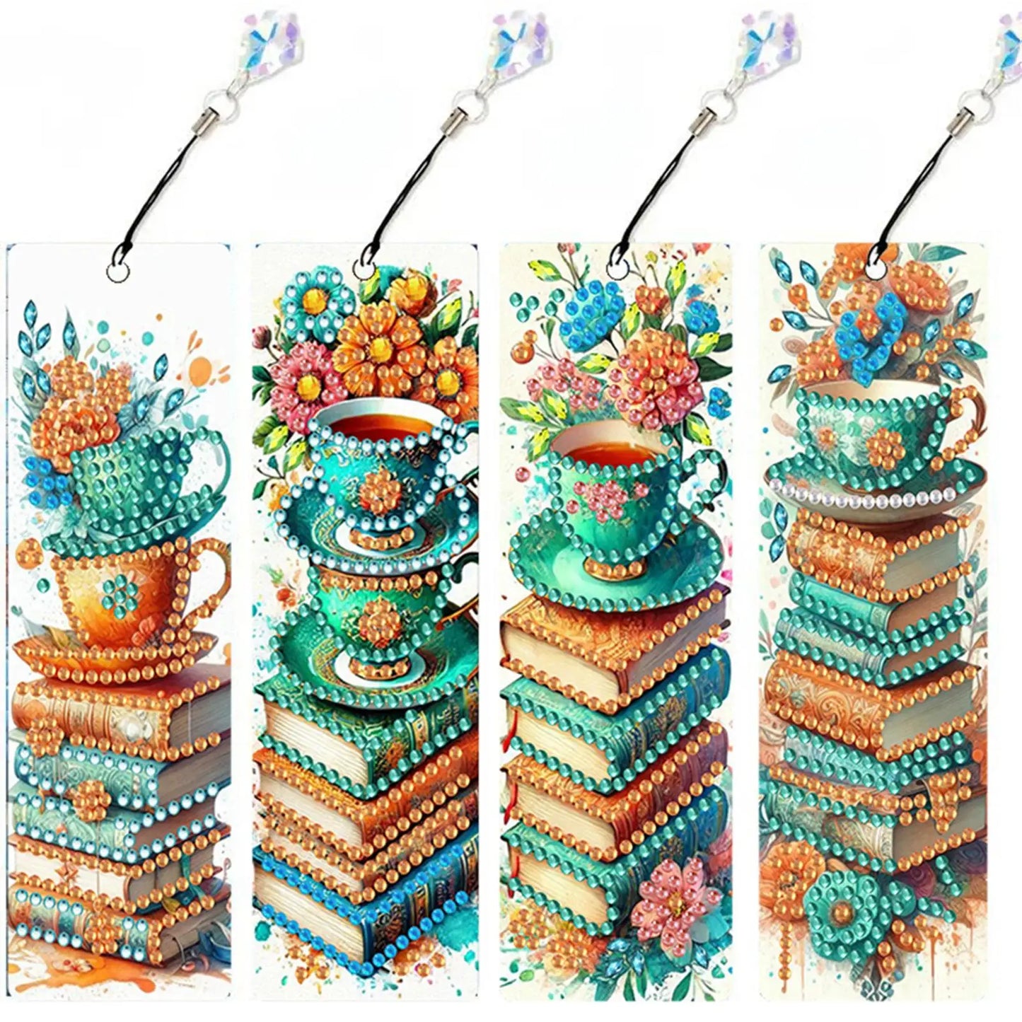 4-Pack DIY Diamond Painting Bookmarks with Pendants – Beginner Kit