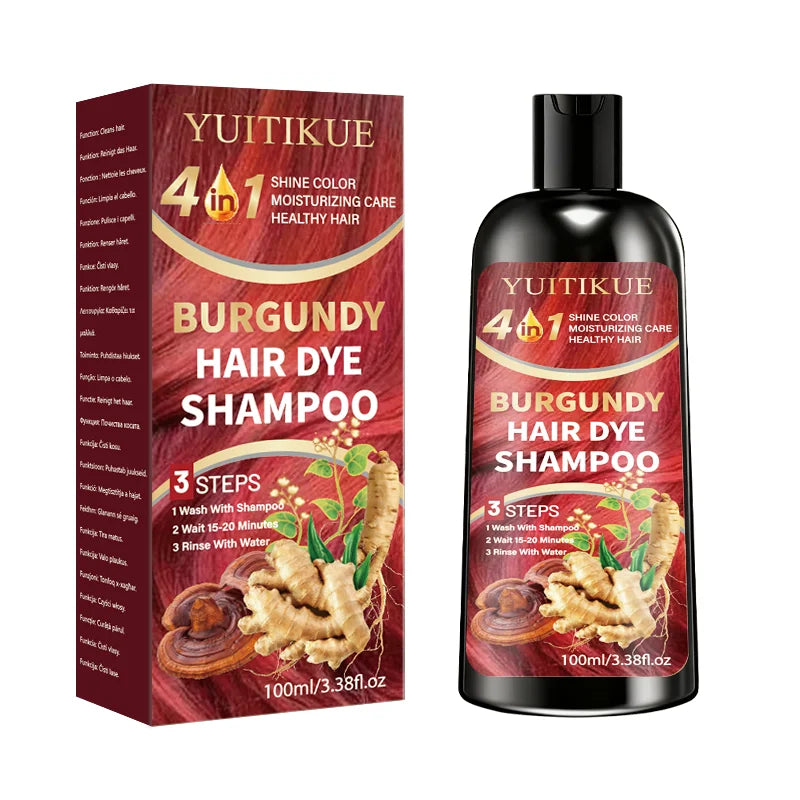 YUITIKUE 7 IN 1 Burgundy Hair Dye Shampoo Natural Ginger Herbal Long Lasting Moisturizing At‑Home Hair Color Shampoo 100ml Peaceful Pleasures Health and Wellness 1pc