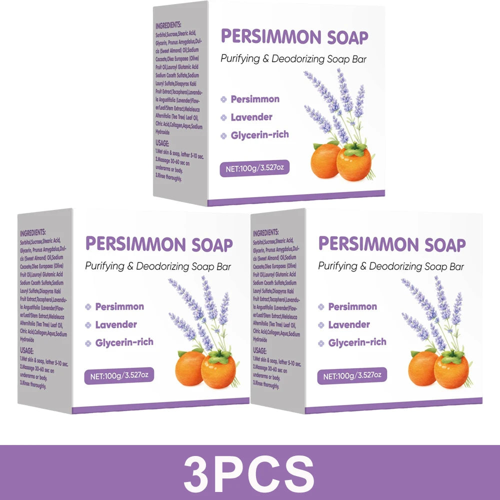 Persimmon Soap Bar For Men and Women,Japanese Persimmon & Lavender Extract,Gentle Cleaning,Natural Body Odor Soap,100g Peaceful Pleasures Health and Wellness 3PCS