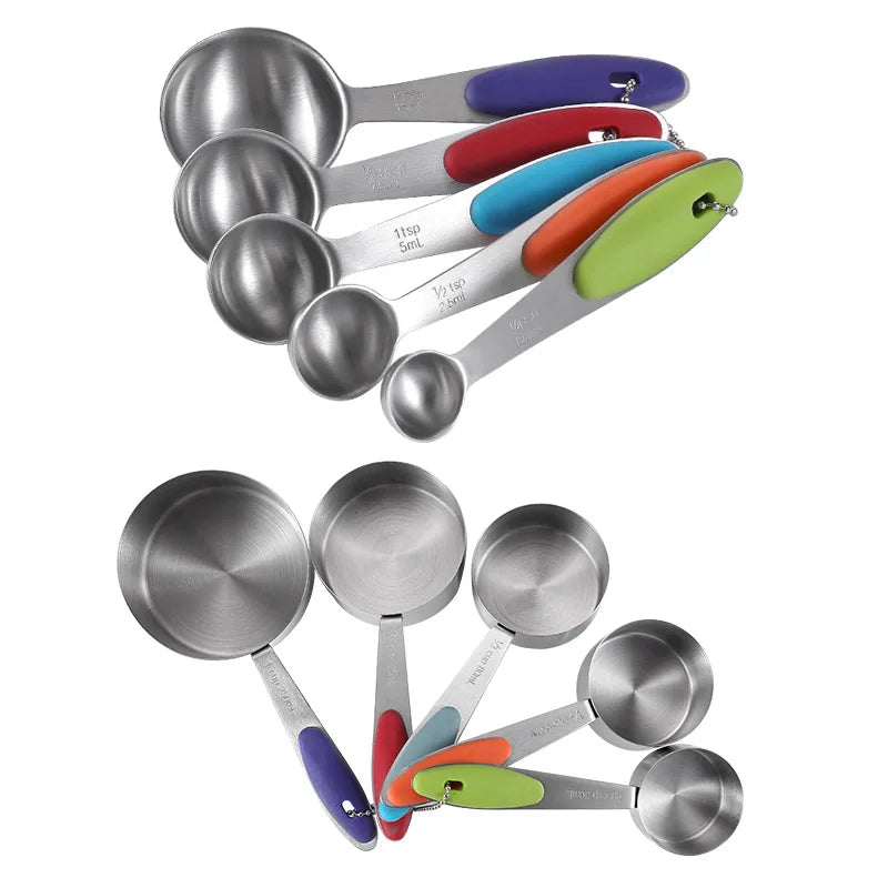 5/10Pcs Stainless Steel Measuring Cups And Spoons Set Kitchen Accessories For Baking Cake Cooking Making Measuring Kitchen Tools Peaceful Pleasures Health and Wellness 10pcs