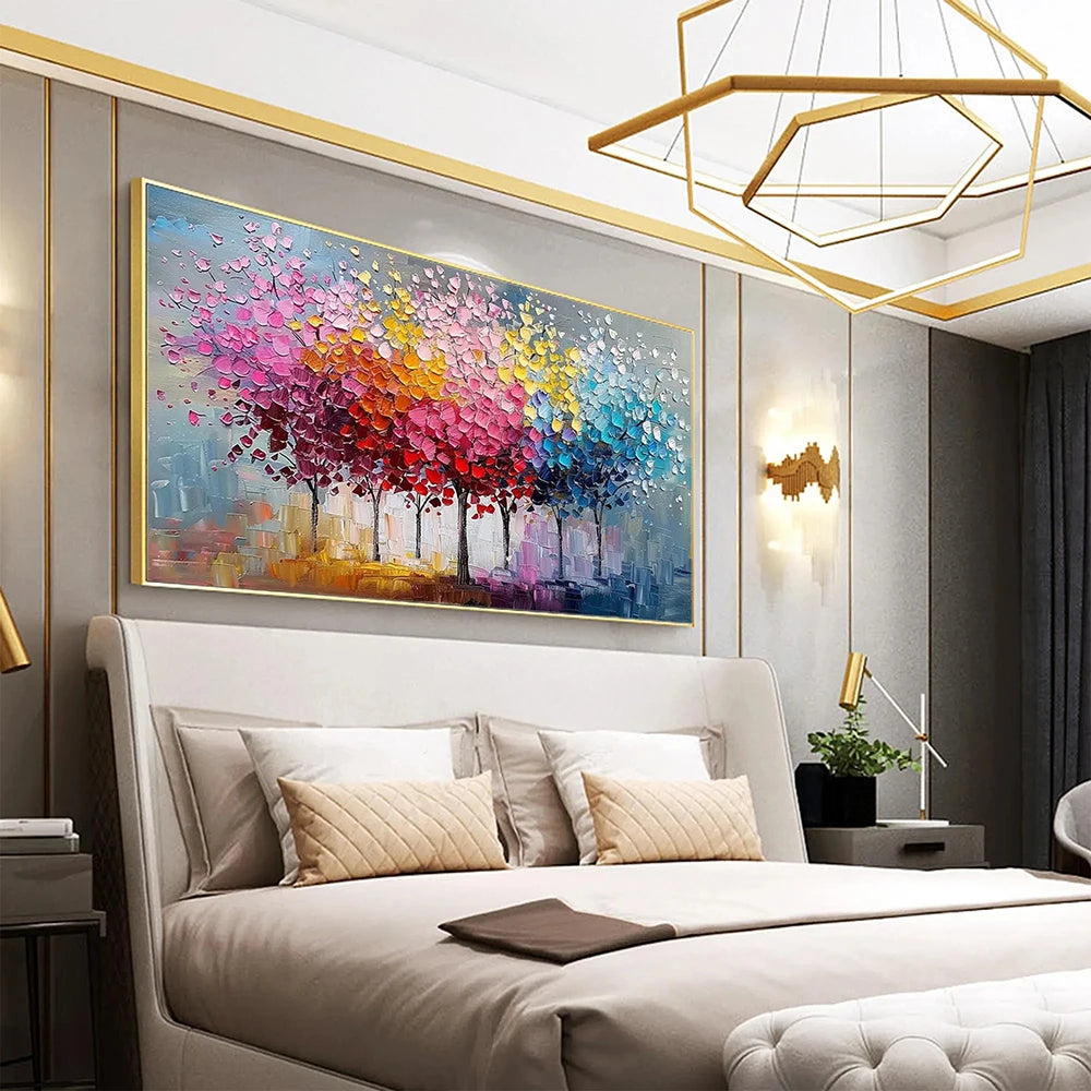No Framed Colored Tree Wall Art Decor, Happiness Tree Canvas Painting, Abstract Tree Landscape Artwork Print Picture, Decorative Peaceful Pleasures Health and Wellness