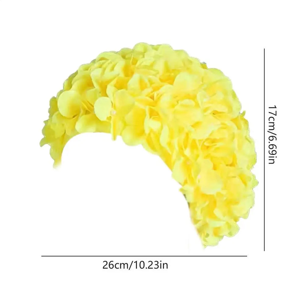 3D Floral Petal Swim Cap – Retro Stretch Hat for Women