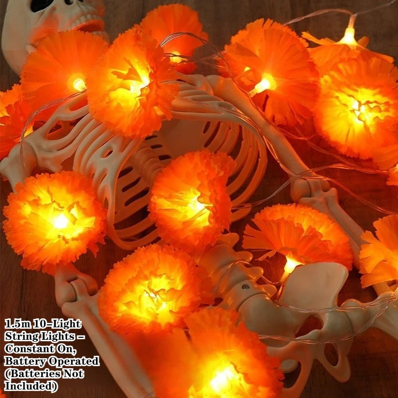 5 Ft LED Orange Marigold Garland Lights | Halloween Diwali Décor