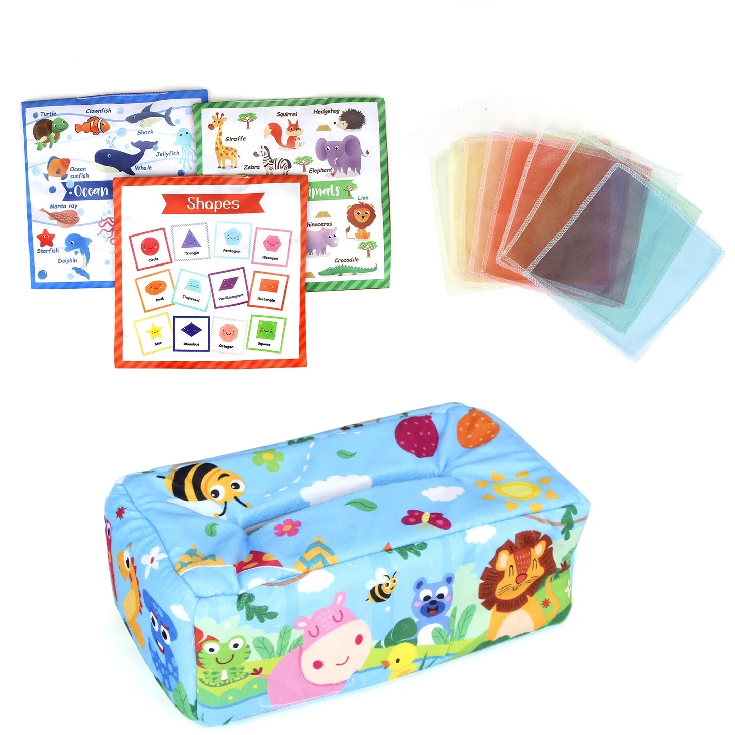Baby Tissue Box 0-18M Sensory Toy Colorful Soft Toddler Finger