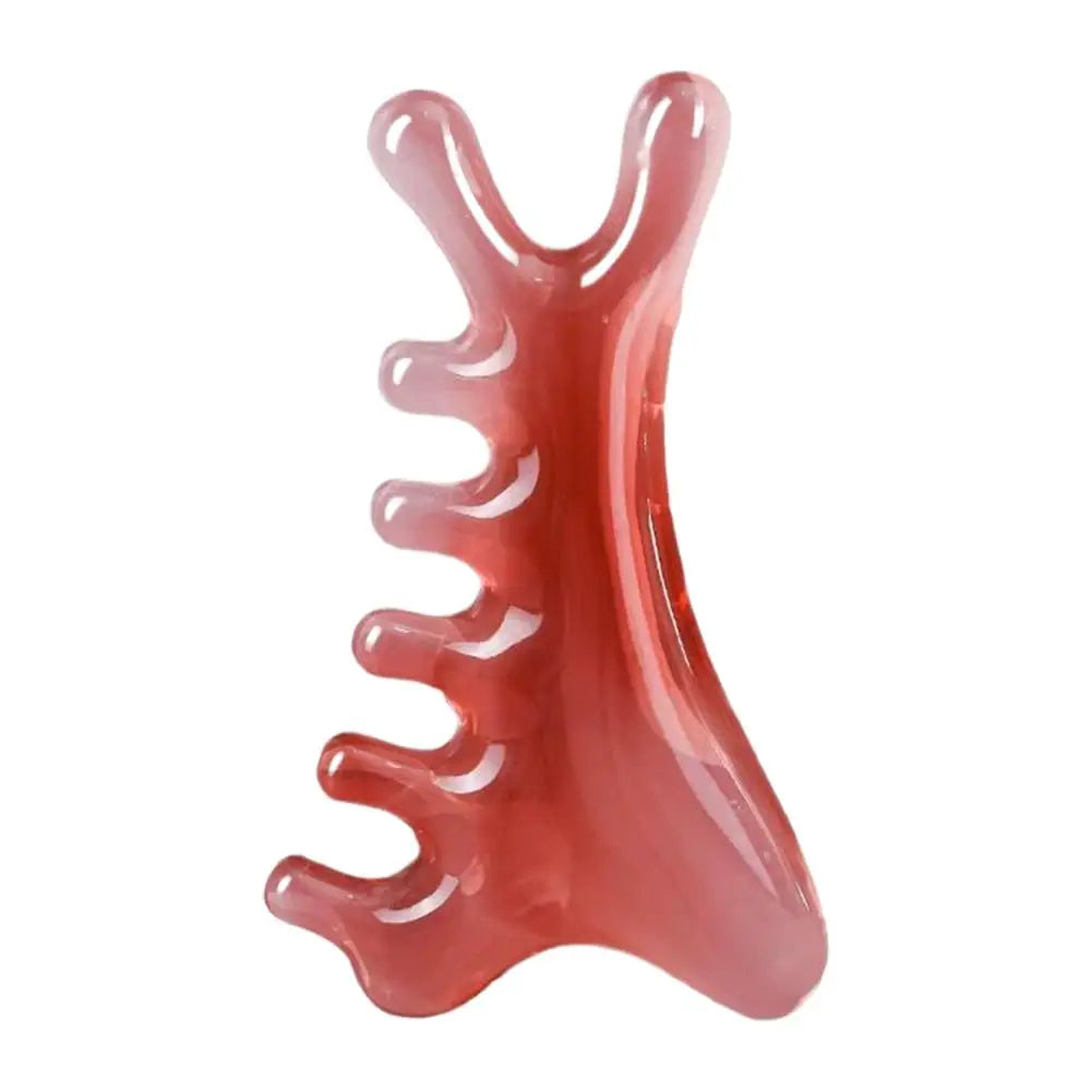 Head Massage Scalp Four-in-one Massage Comb Meridian Scalp Resin Scalp Massage Comb Head Unblocking Face Nose Massager Guasha Peaceful Pleasures Health and Wellness Wine red