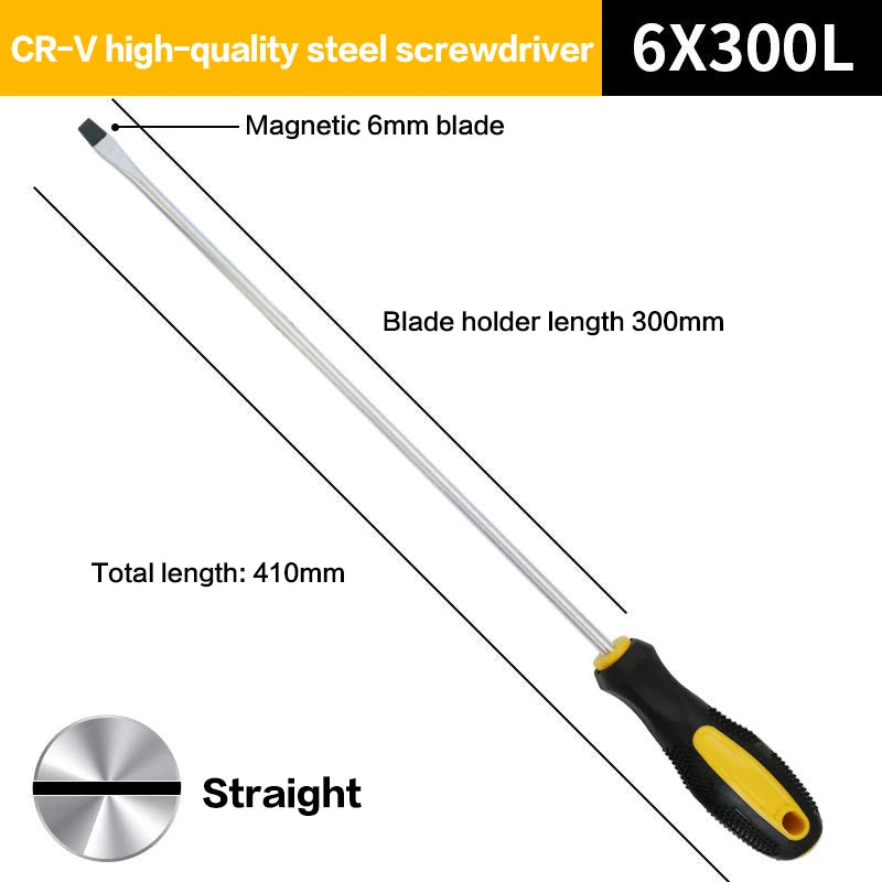High Quality 6*300mm Long Handle Screwdriver Slotted Cross Head Magnetic Screwdriver Bit Anti Slip Screw Driver Bolt Driver Tool Peaceful Pleasures Health and Wellness A