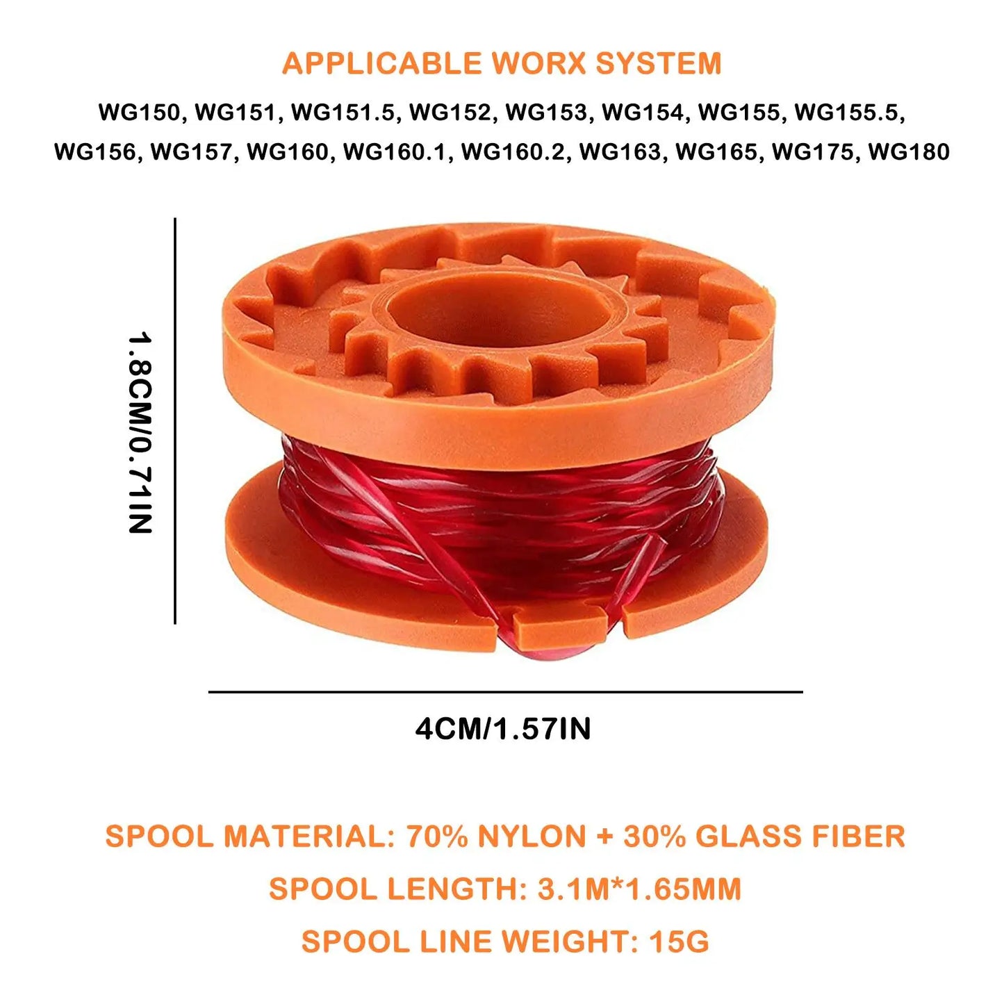 Trimmer Spool Line For Worx WG154 WG163 WG180 WG175 WG155 WG151 WG160 Cordless Grass Trimmer Cutter Lawn Trimmer Replace Tools Peaceful Pleasures Health and Wellness
