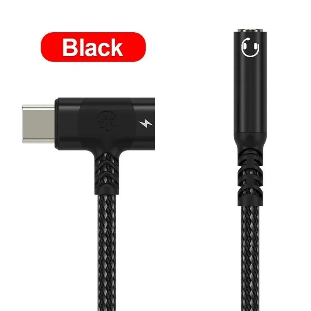 2-in-1 Type C to 3.5mm Jack Audio Adapter PD Charging Splitter Cable Converter for iPhone 15 Samsung Xiaomi Peaceful Pleasures Health and Wellness black