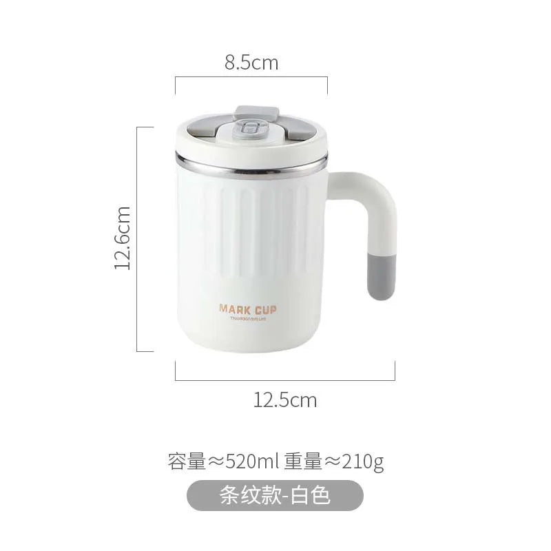 2026 Hot 520ML Insulated Coffee Mug with Handle, Shatterproof 304 Stainless Steel Coffee Mug, Double Wall Vacuum Water Cup Peaceful Pleasures Health and Wellness Striped White 501-600ml