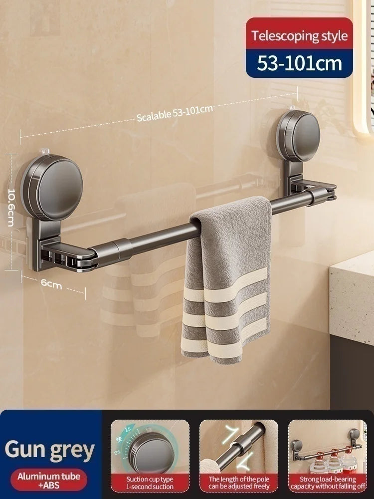 Extendable Suction Cup Towel Bar & Hook | Kitchen Bathroom