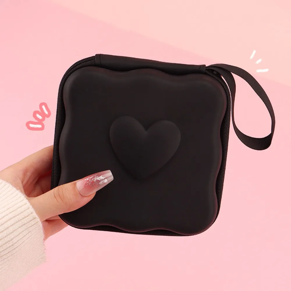 3D Heart Zipper Pouch – PU Leather Cable & Accessories Bag