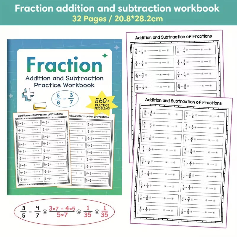 Fraction Practice Workbook Youngsters Addition Subtraction Elementary