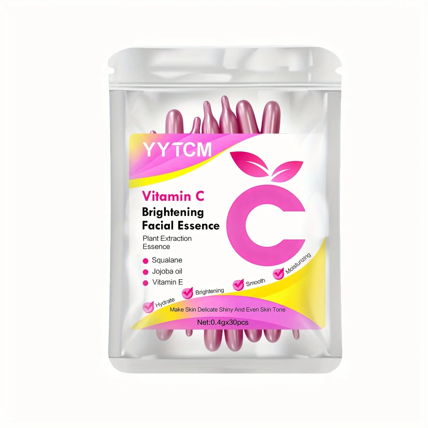 Vitamin C Skin-Brightening and Moisturizing Capsule Essence, Hydrates and Smooths the Skin, Contains Plant-Based Squalane, Vitamin E, Magnolia Oil, and Jojoba Seed Oil for Deep Hydration and Skin Brightening Essence (0.4Gx30 Peaceful Pleasures Health and Wellness 1 Bag