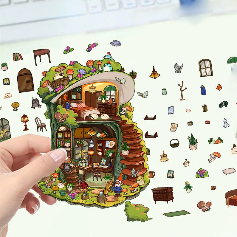 Bview Art 3D House Stickers Cartoon Scene DIY Scrapbook Journal