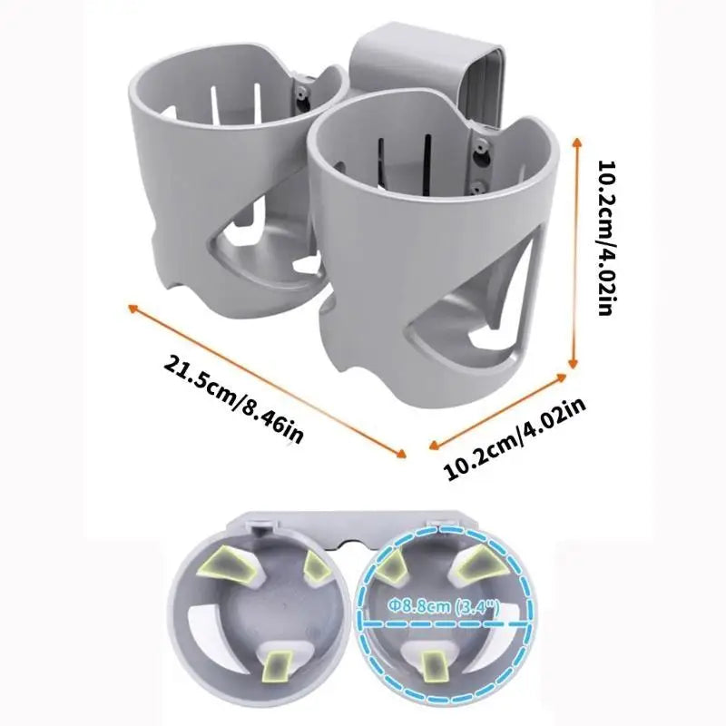 Double Slot Stroller & Car Seat Cup Holder – Nonslip Gray