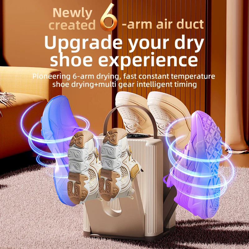 HOMEFISH 6-Arm Foldable Electric Shoe & Boot Dryer | Timer