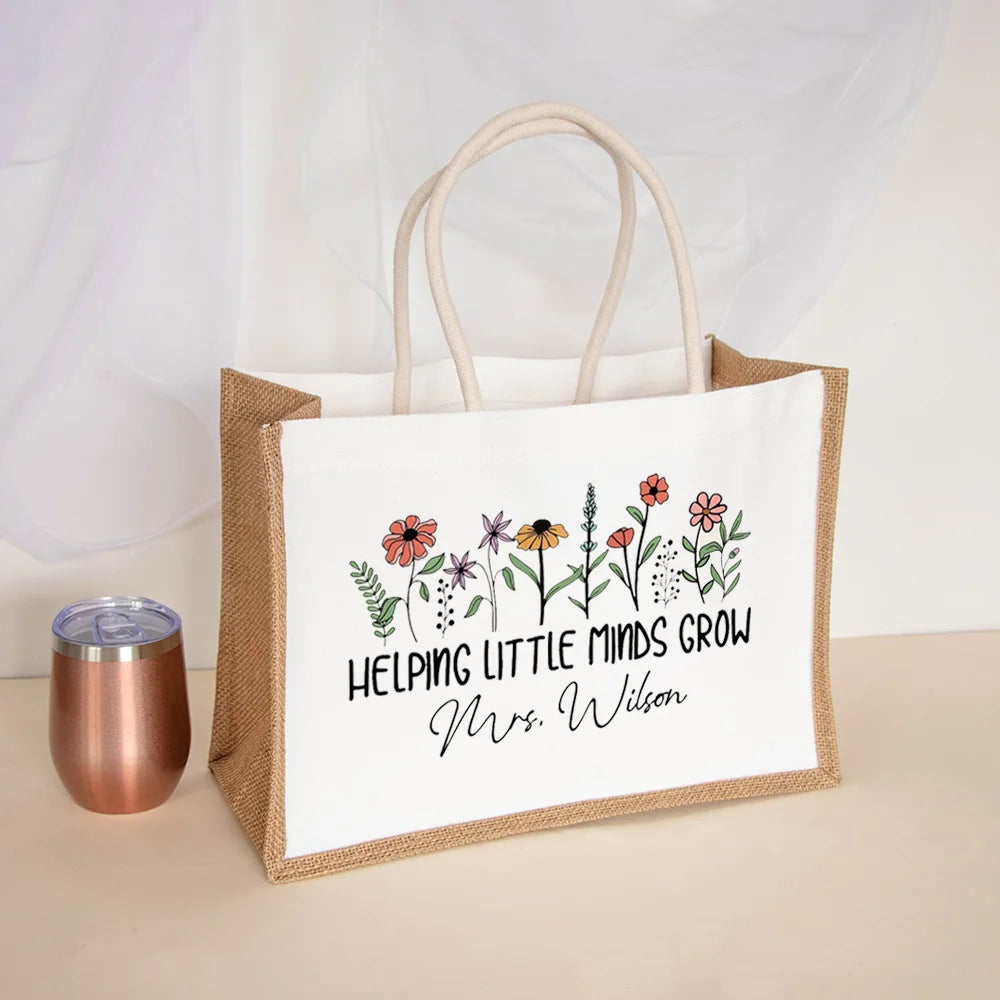 Personalized Floral Canvas Tote Bag – Teacher Appreciation Gift