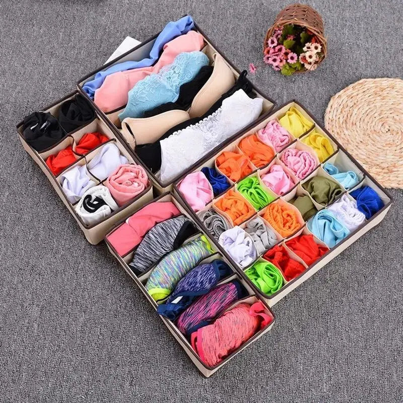 6/7/8/24 Grid Storage Box Beige Underwear Storage Box Four Piece Sock Storage Fabric Bra Storage Box Peaceful Pleasures Health and Wellness